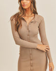 Mable Button Up Ribbed Mini Shirt Dress