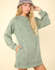 VERY J Mineral Washed Oversized Sweatshirt Mini Dress