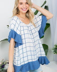 e Luna PLUS Plaid Mix Ruffle Peasant Top