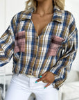 Women Plaid Pattern Asymmetric Buttons Shirt