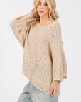 SAGE + FIG Distressed Asymmetrical Open Stitch Sweater