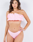 2 Piece Tube Top with Ruched Ruffle Bikini