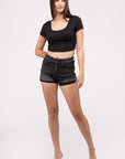 Zenana Washed Black Cuffed Raw Hem Denim Shorts