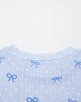 Polka Dot Bow Corded Knit Top and Shorts Set