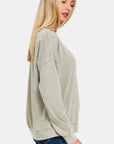 Zenana Washed Round Neck Dropped Shoulder Sweatshirt