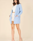 Lilou Wool Blended Cable Knit Cardigan in Light Blue