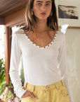 POL Studded Ribbed V-Neck Top