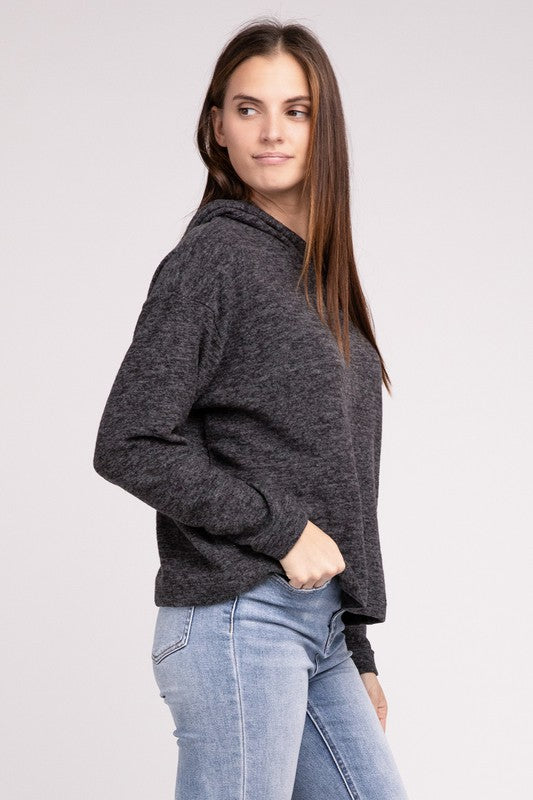 Zenana Hooded Brushed Melange Hacci Sweater