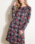 e Luna Floral and Plaid Print Sweatshirt Mini Dress