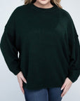 Zenana Plus Oversized Round Neck Raw Seam Melange Sweater