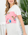 e Luna PLUS Floral Striped Mixed Top