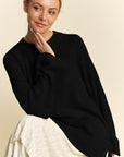 Davi & Dani High-Low Round Neck Drop Shoulder Sweater