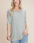 BOMBOM Striped Round Neck T-Shirt