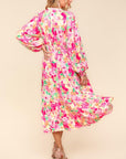 Haptics Full Size Floral Surplice Balloon Sleeve Dress with Side Pockets