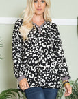 Celeste Full Size Leopard V-Neck Long Sleeve Blouse