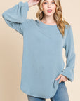 BOMBOM Long Sleeve Curved Hem Ribbed T-Shirt