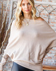 First Love Full Size Asymmetrical Hem Dolman Sleeve Sweater