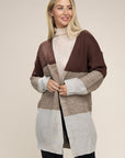 Color Block Open Front  Cardigan