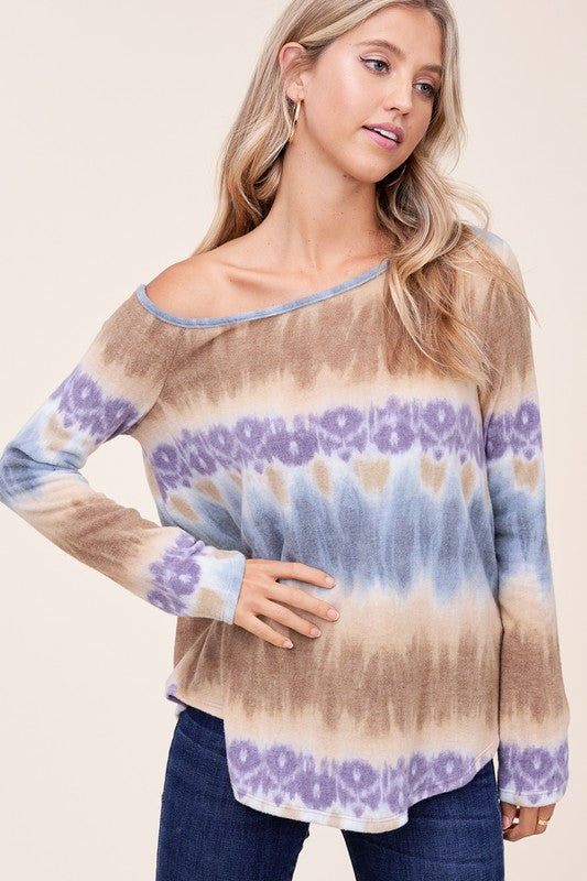 e Luna Cozy Tie Dye Print One Shoulder Top