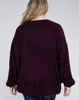 Zenana Plus Oversized Round Neck Raw Seam Melange Sweater