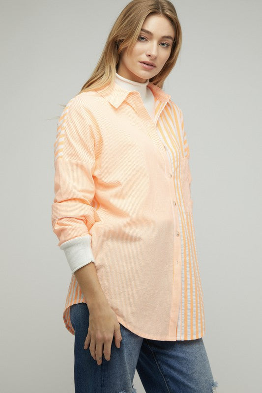 Davi &amp; Dani Stripe Button Down Long Sleeve Shirt - Online Only