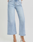 RISEN Full Size High Rise Seamed Detail Wide Leg Crop Jeans