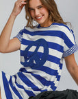 Umgee Peace Applique Striped Short Sleeve Mini Dress