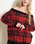 e Luna PLUS Plaid Off Shoulder Top