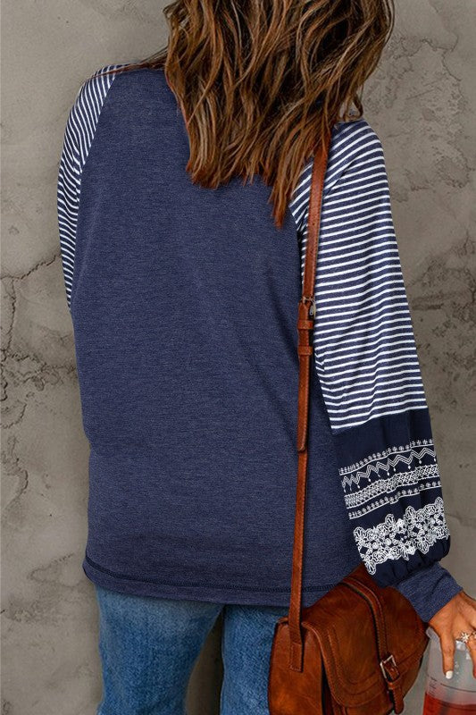 Stripe Patchwork Raglan Long Sleeve Top