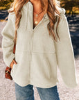 Women Fleece Zip Up Hooded Pocketed Jacket