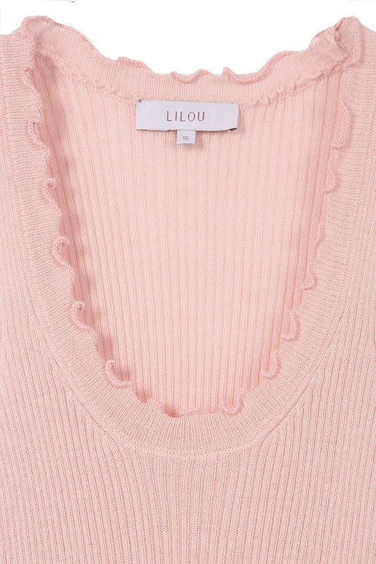 Lilou Sleeveless Ruffled Rib Pullover Top