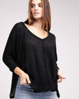 Zenana 3/4 Sleeve V-Neck Hi-Low Hem Jacquard Sweater