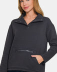 Zenana Turtleneck Half Snap Fleece Sweatshirt