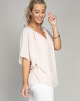 Solid Notched Neck Blouse - Online Only