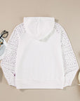 Women Lace Patchwork Sleeve Drawstring Hoodie