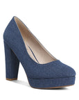 Kostur Denim Block Heel Pumps