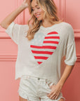 BiBi Striped Heart Contrast Knit Top