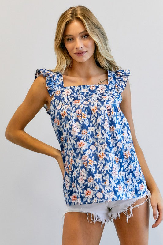 Davi &amp; Dani Floral Printed Ruffle Sleeveless Top