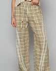 POL Lace Trim Drawstring Checkered Wide Leg Pants