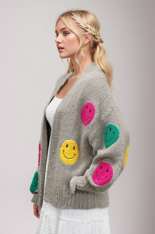 Davi &amp; Dani The Fuzzy Smile Long Bell Sleeve Knit Cardigan