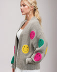 Davi & Dani The Fuzzy Smile Long Bell Sleeve Knit Cardigan