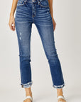 Risen Full Size High-Rise Frayed Cuffed Straight Jeans