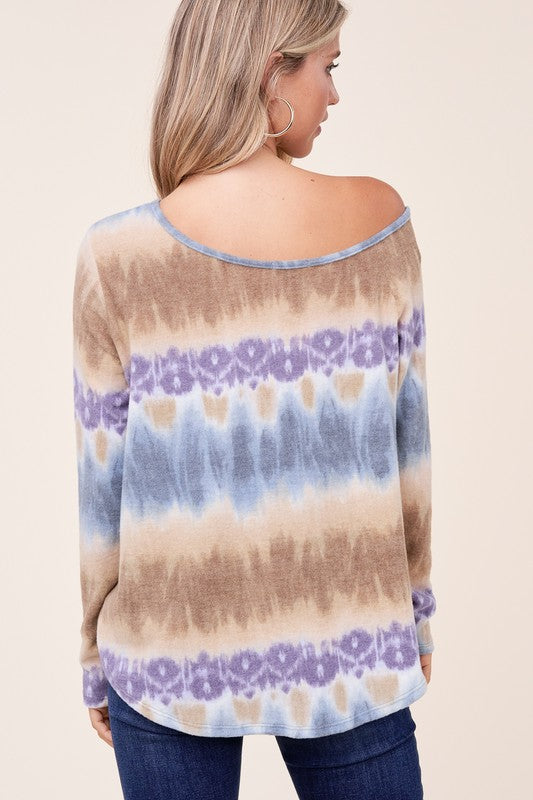 e Luna Cozy Tie Dye Print One Shoulder Top