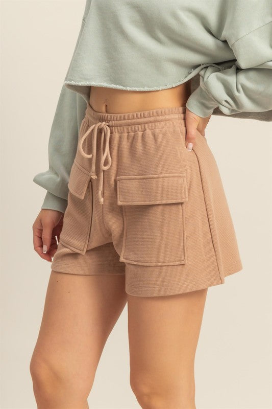 HYFVE Drawstring Waffle Knit Front Pocket Shorts