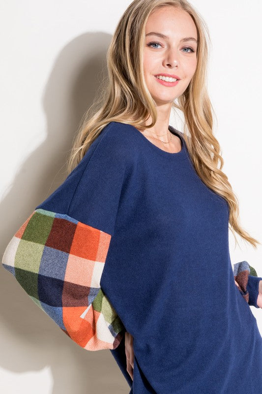 e Luna Plus Multi Plaid Mixed Top