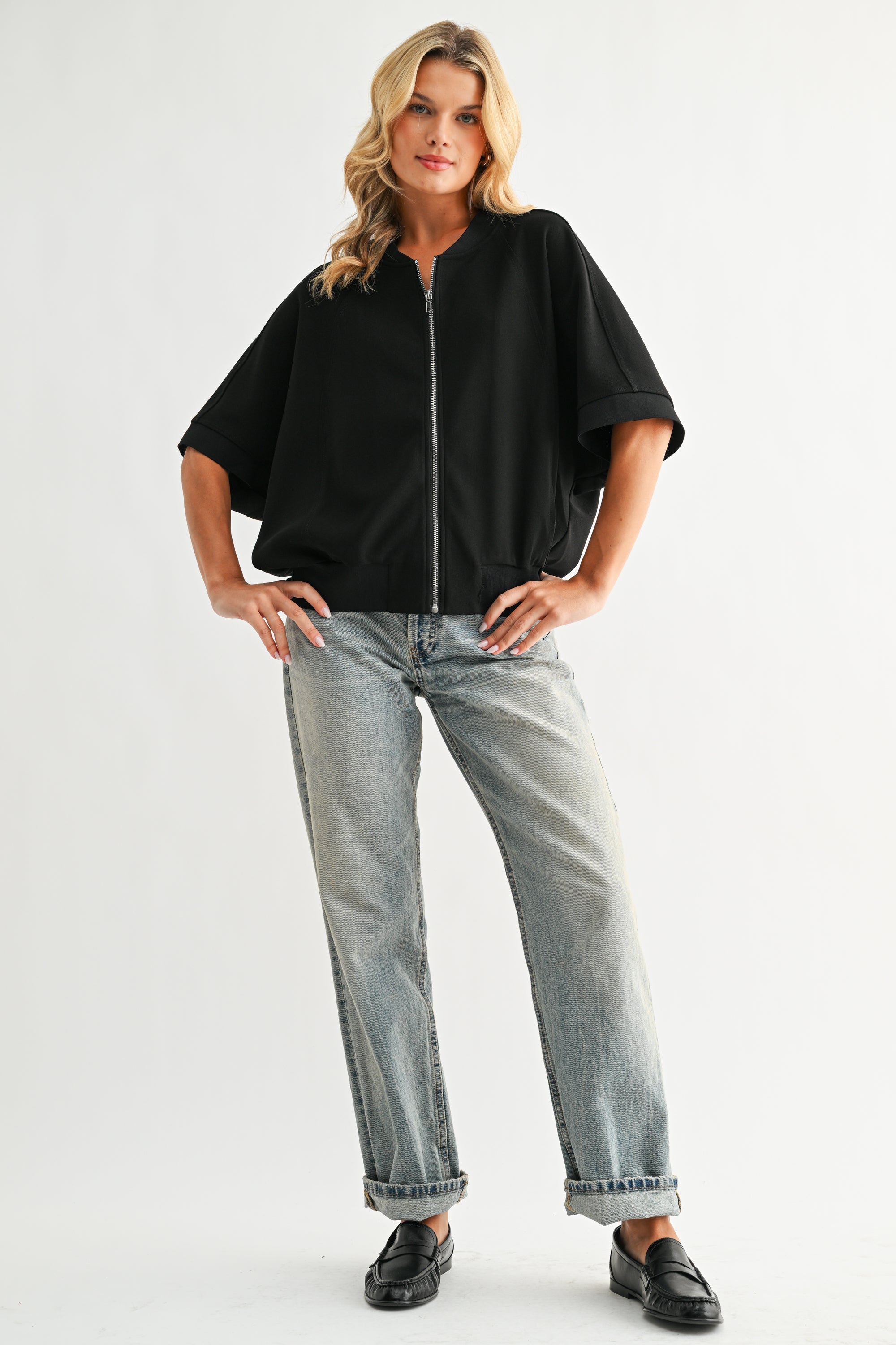 JOH | Katy Stretch Knit Crepe Zipper Jacket