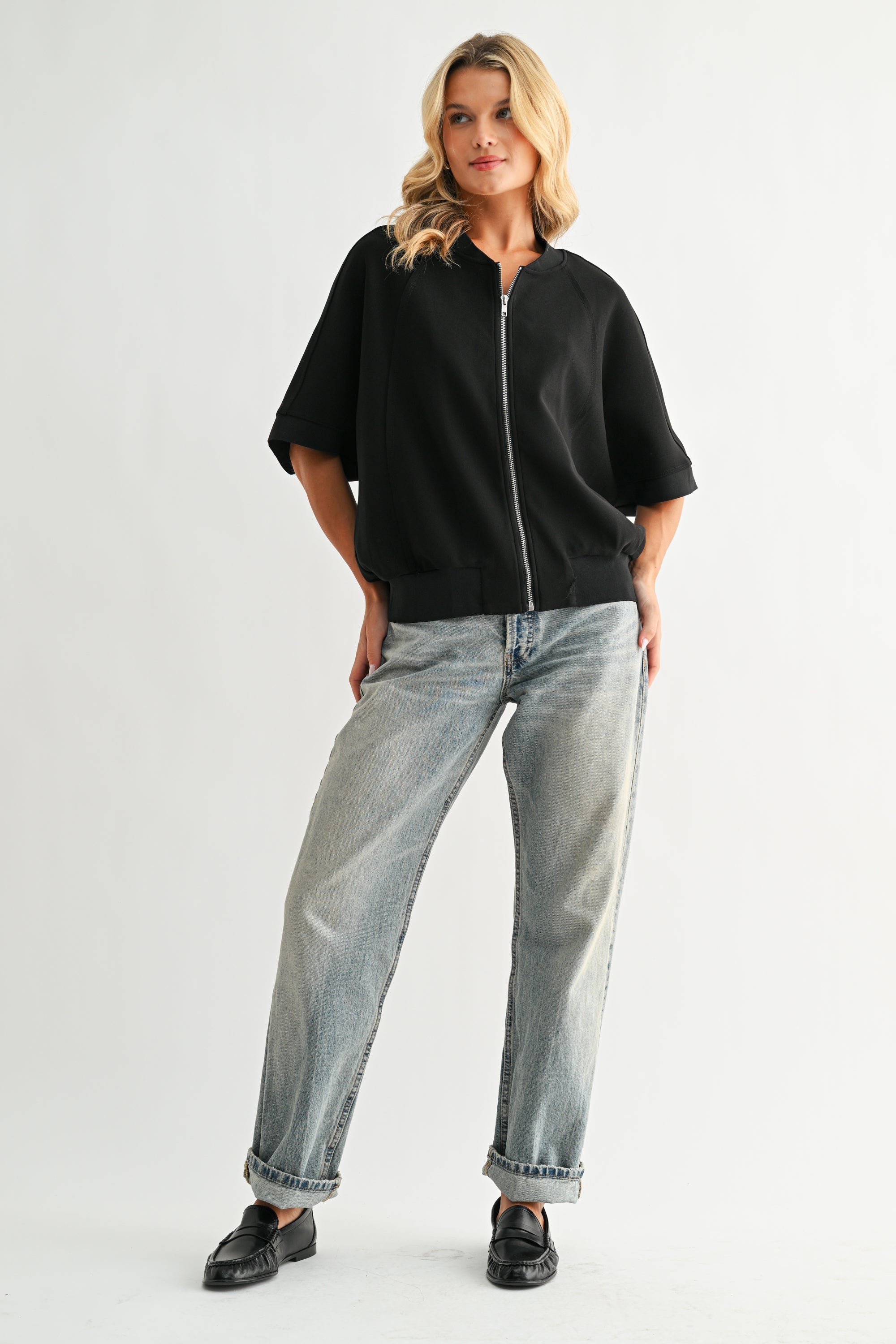 JOH | Katy Stretch Knit Crepe Zipper Jacket