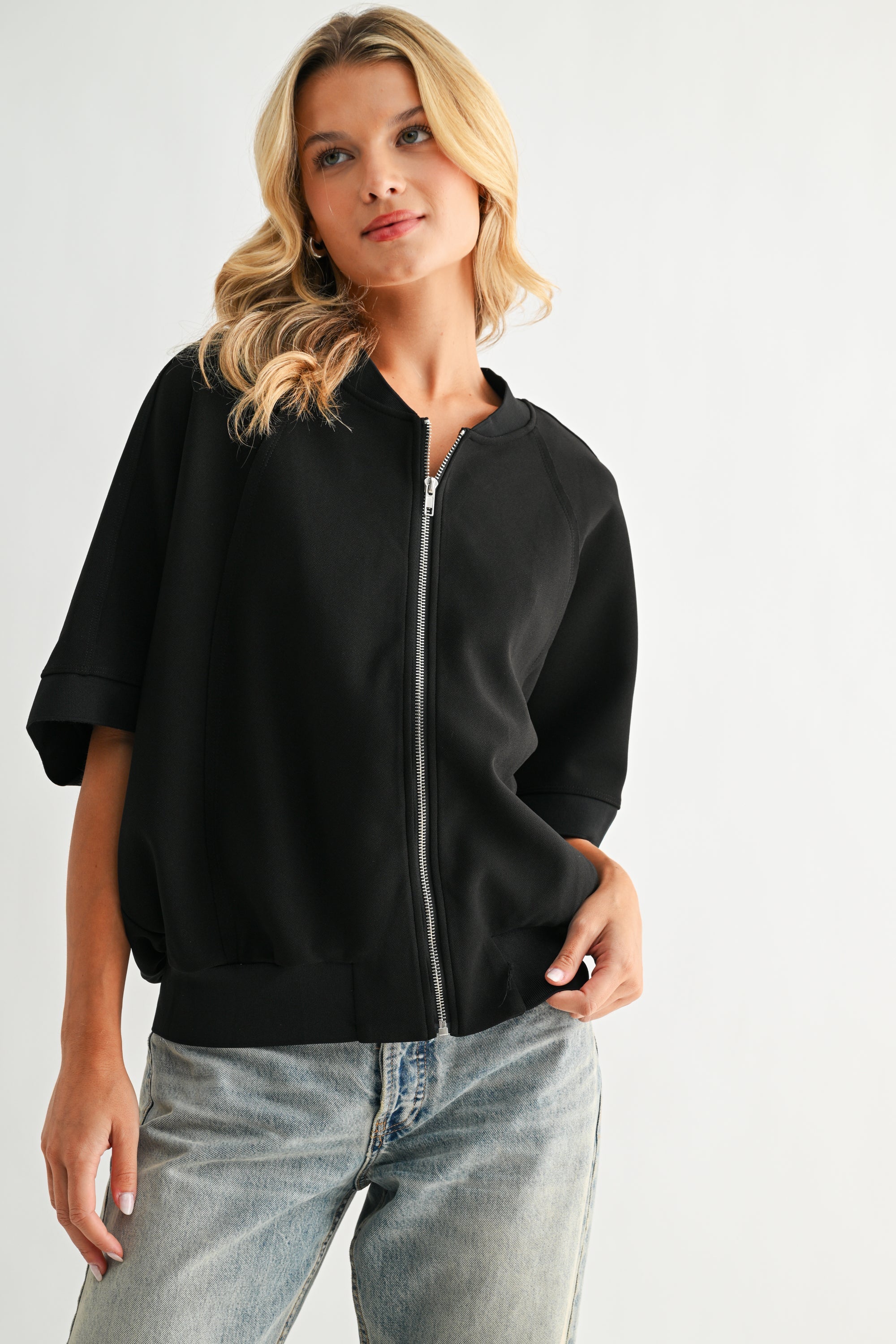 JOH | Katy Stretch Knit Crepe Zipper Jacket