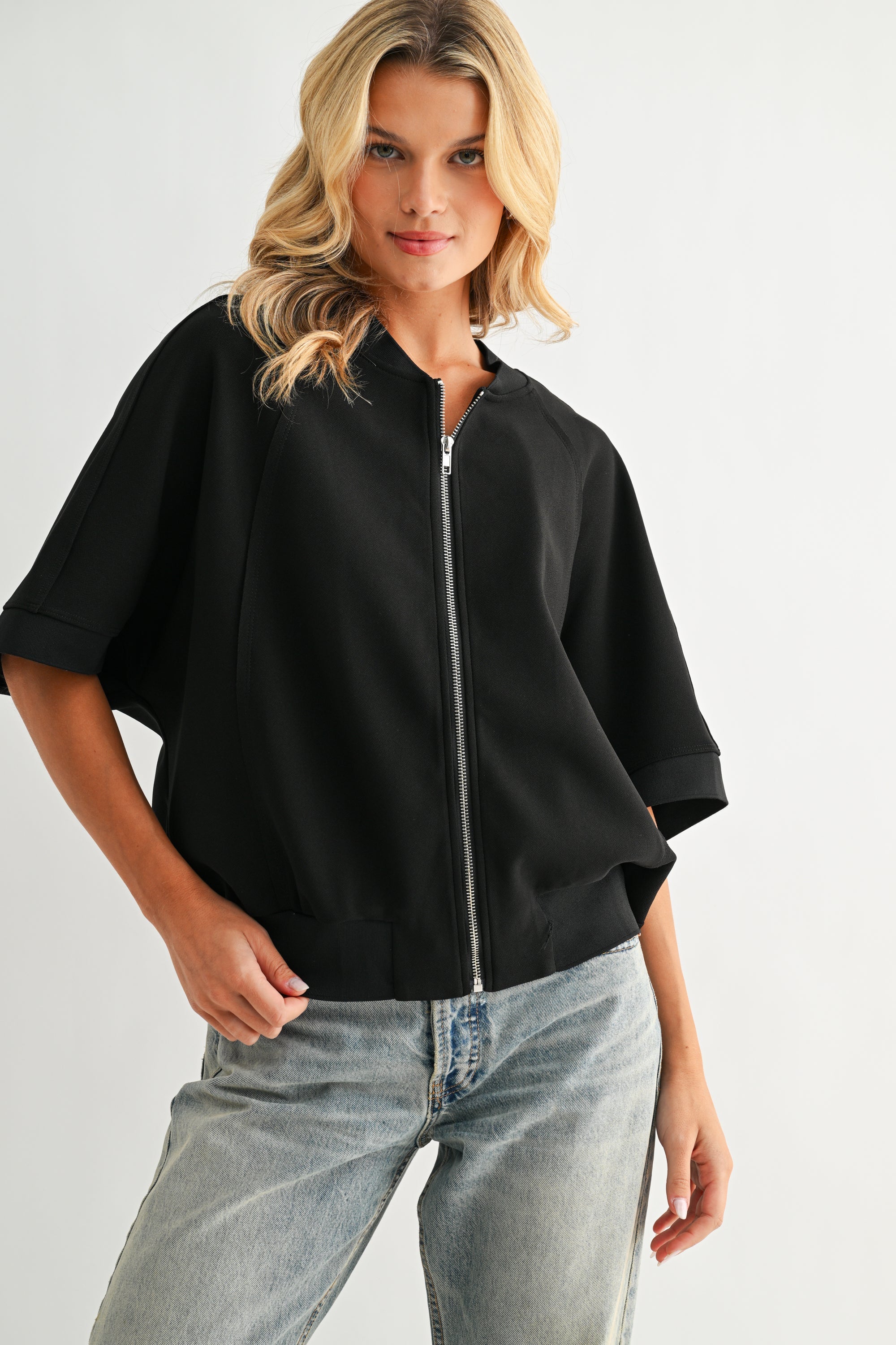 JOH | Katy Stretch Knit Crepe Zipper Jacket