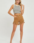 RISEN High Waist Frayed Hem Denim Shorts